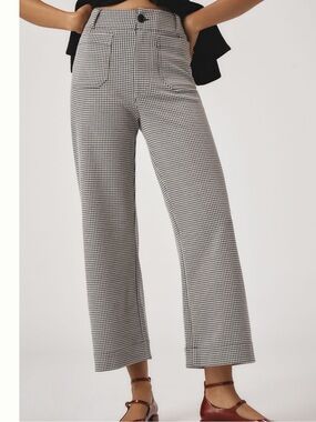 Anthropologie Colette Pants Maeve Cropped Wide Leg Houndstooth New 27 Black